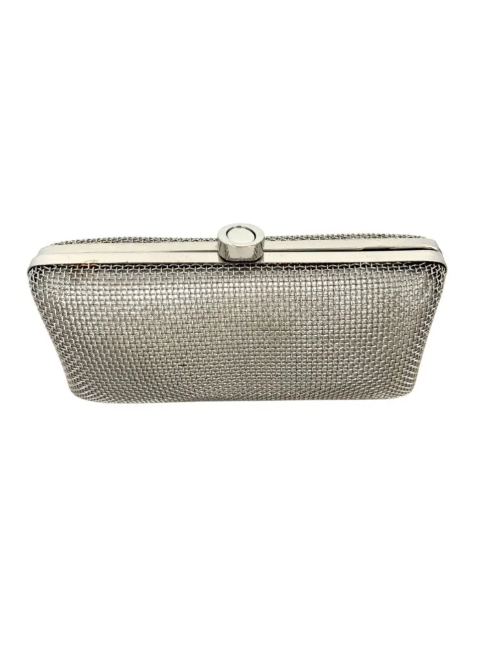 Oroton Freize Woven Silver Mesh Box Clutch Chain Strap Evening Glamour Retro
